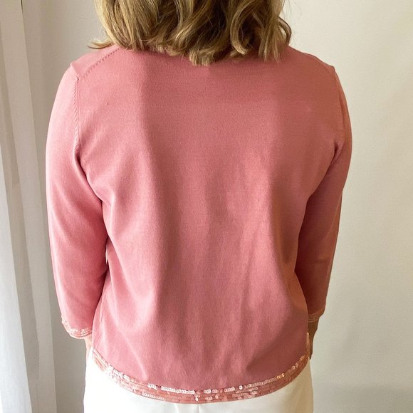 Kate Hill dusty rose sequin trim silk cardigan - Picture 3 of 13